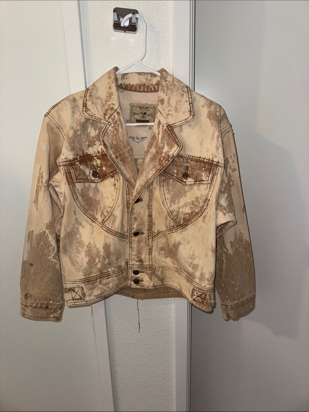 Vintage Distressed Beige & Brown Denim Jacket by Goldpool